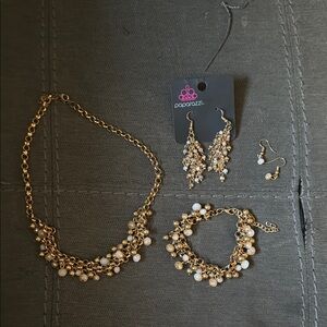 Paparazzi Gold and White Jewelry Set
